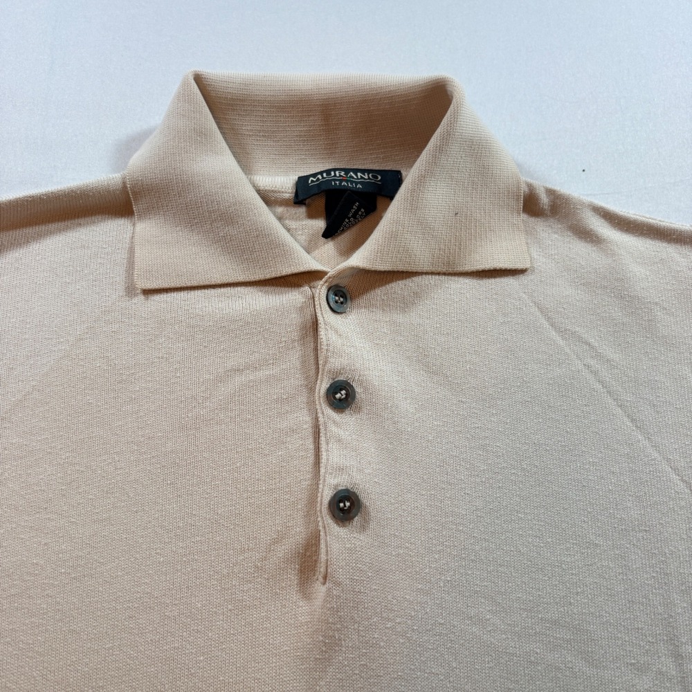 Murano Italia Polo Sweater Mens Medium Beige Cotton Modal Knit Long Sleeve Italy